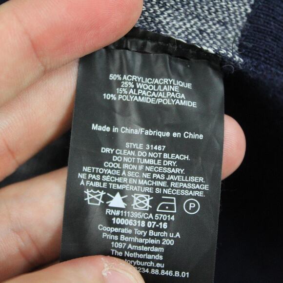 Tory Burch Sweater Medium Turtleneck Chain Link Wool Blend Navy Luxury Winter - Picture 9 of 12